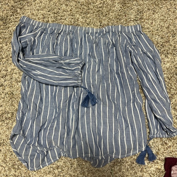 Blue striped old navy off the shoulder top - Picture 1 of 4